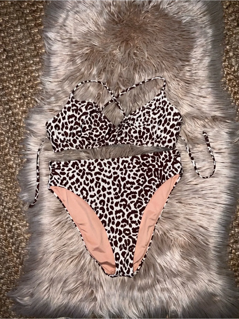 J.Crew Leopard Print High-Waisted Bikini Two Piece Swimsuit Size Large